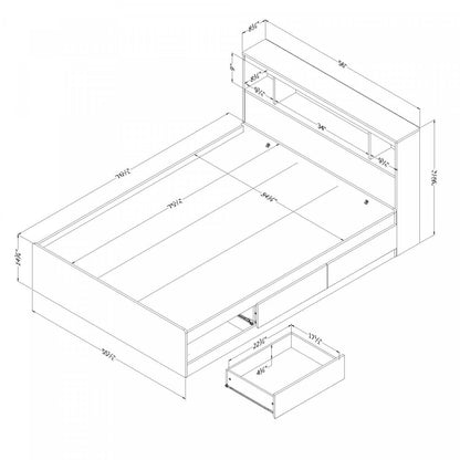Ensemble de lit matelot double avec tête de lit bibliothèque Reevo - Blanc pur | Reevo Ensemble Lit Double Avec Tete De Lit Bibliotheque - Blanc Solide