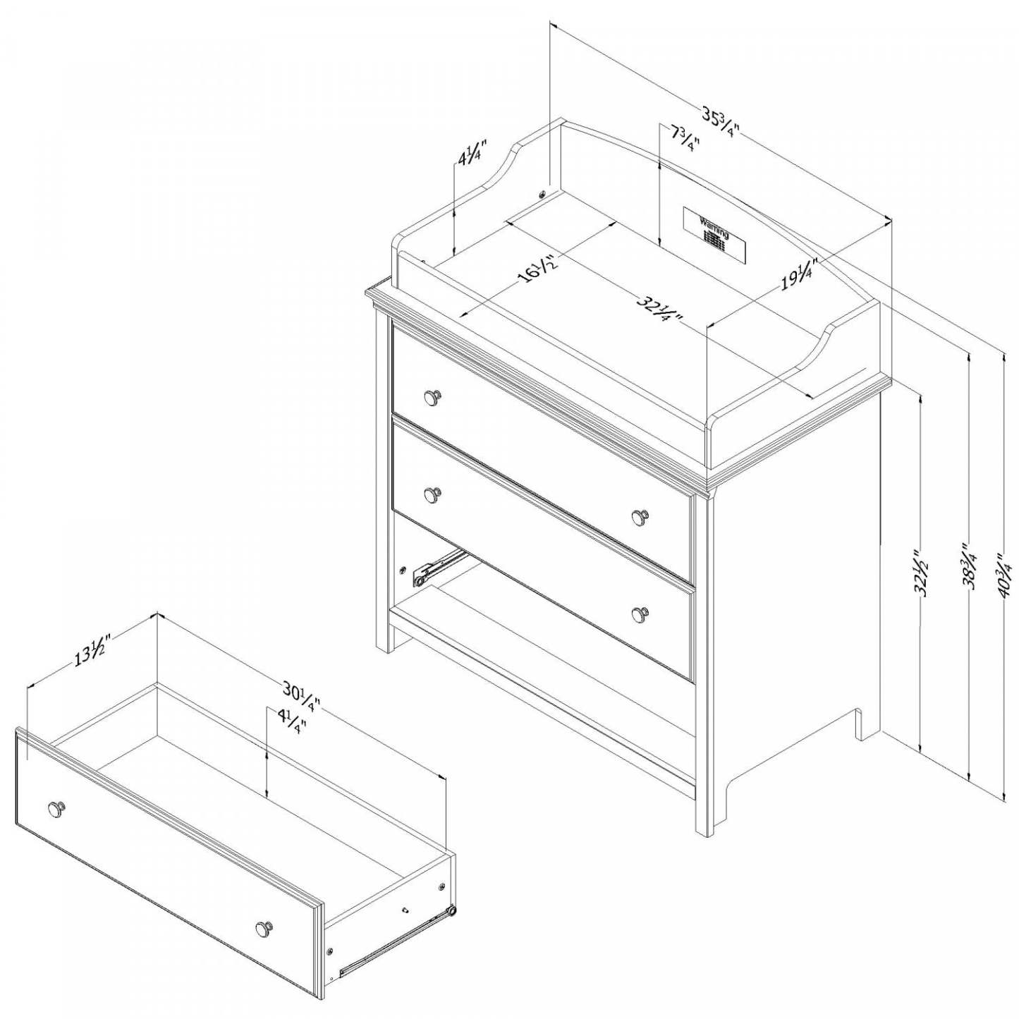 Table à langer 3 tiroirs Cotton Candy - Blanc pur | Cotton Candy Table A Langer 3 Tiroirs - Blanc Solide