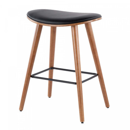 LumiSource Saddle Black Faux Leather Mid-Century Modern Counter-Height Stool - Set of 2|Tabouret moderne du milieu du 20e siècle Saddle de hauteur comptoir en similicuir noir - ensemble de 2