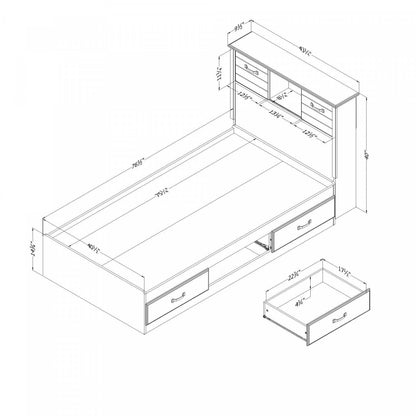 Ensemble lit coffre et tête de lit bibliothèque Ulysses, chêne automne - Lit simple South Shore