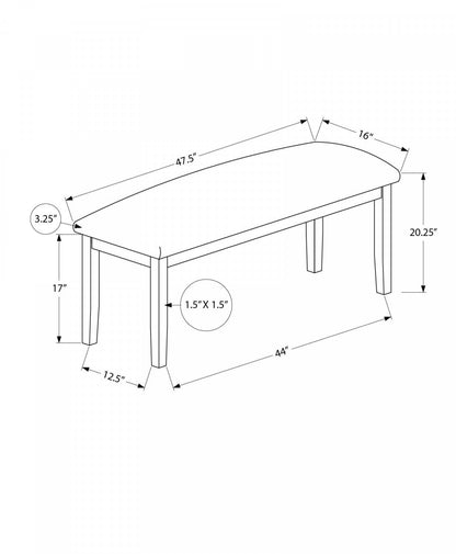 Banc rectangulaire salle à manger couloir entrée brun bois massif noir simili cuir transitionnel|Banc rectangulaire de style transitionnel avec bois massif brun et apparence cuir noir pour la salle à manger, le couloir et l'entrée