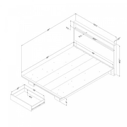 Lit plateforme Fusion avec tête de lit et étagère de rangement intégrée, chêne blanchi - Lit Queen South Shore
