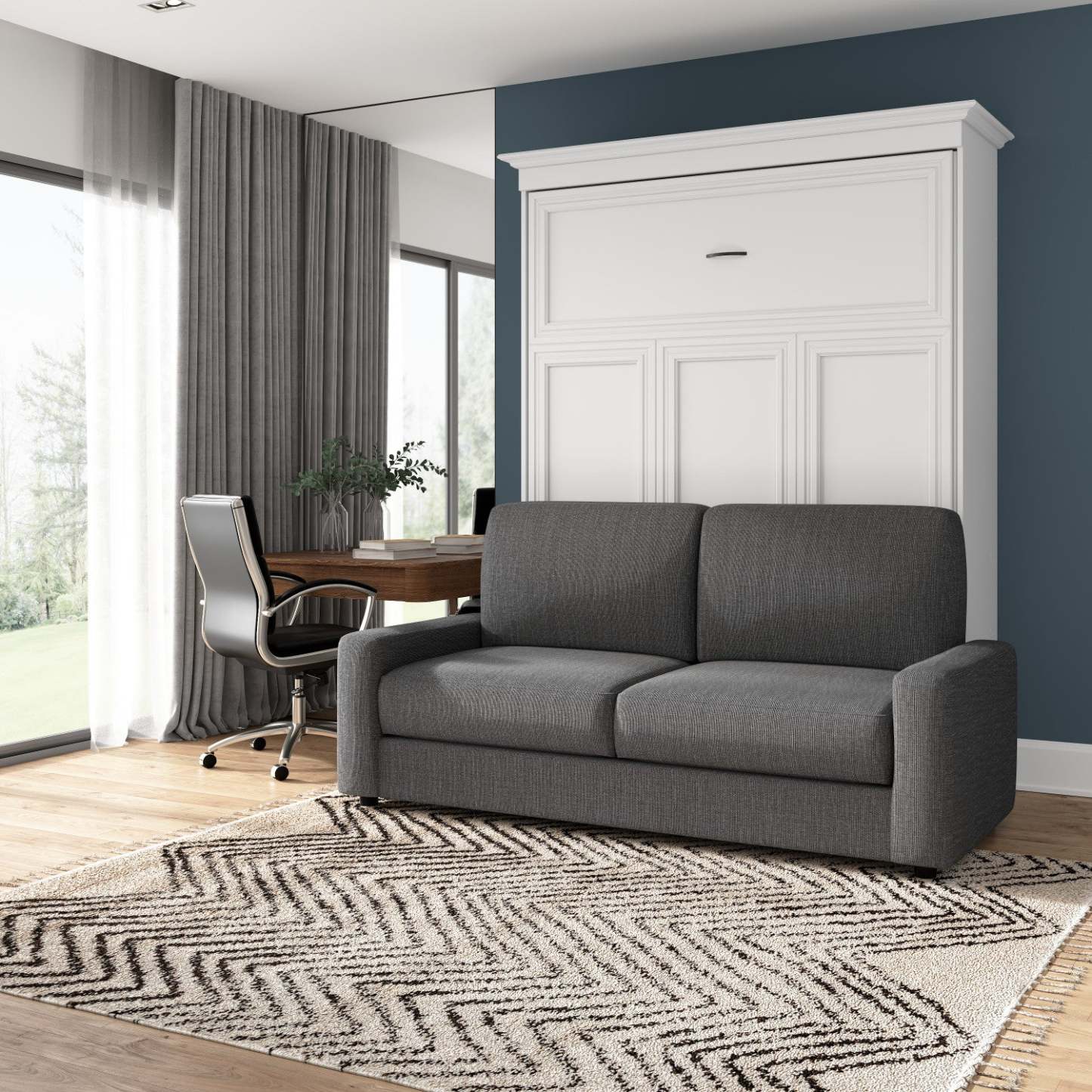 Grand lit escamotable Versatile de Bestar de 78 po (L) avec sofa - blanc