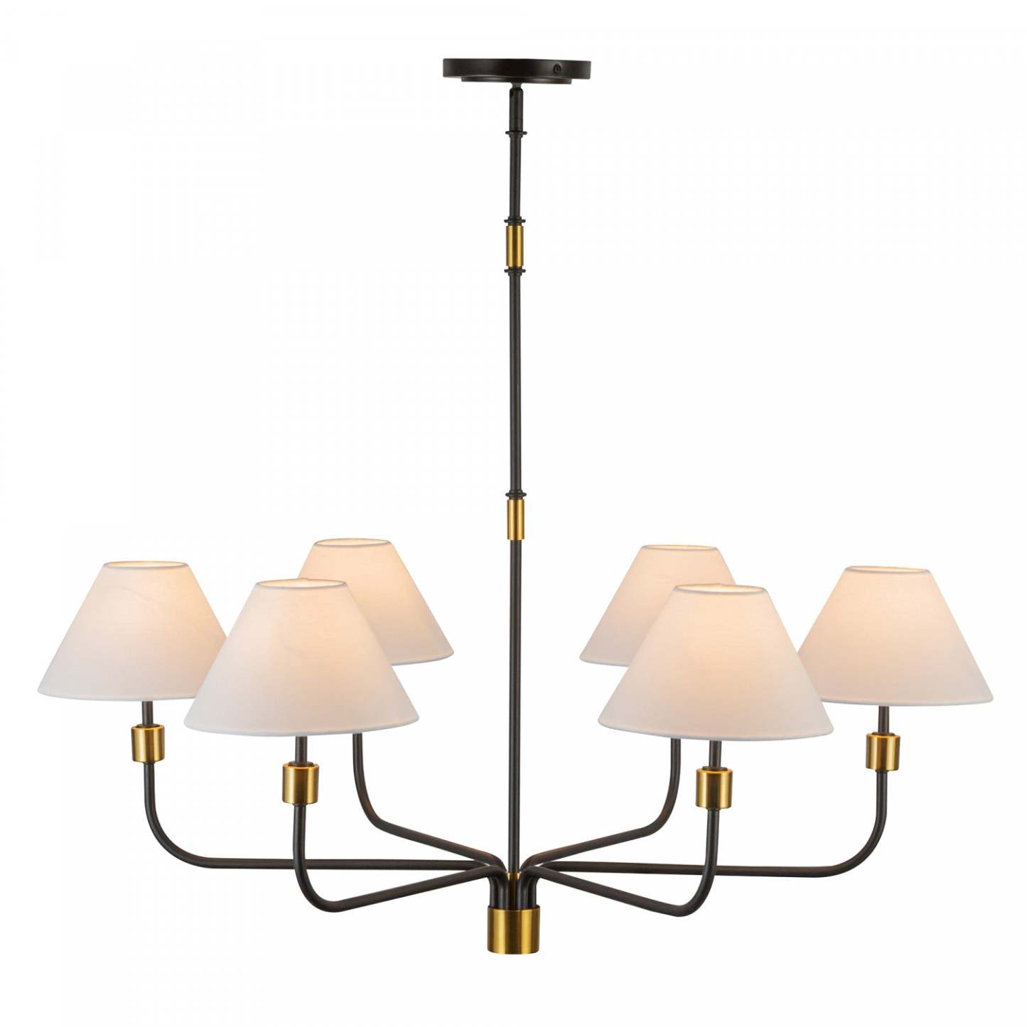 Providence 6 Light Chandelier, Black, Brushed Brass Lamp | Lustre A 6 lampes Providence, Noir, Laiton Brosse