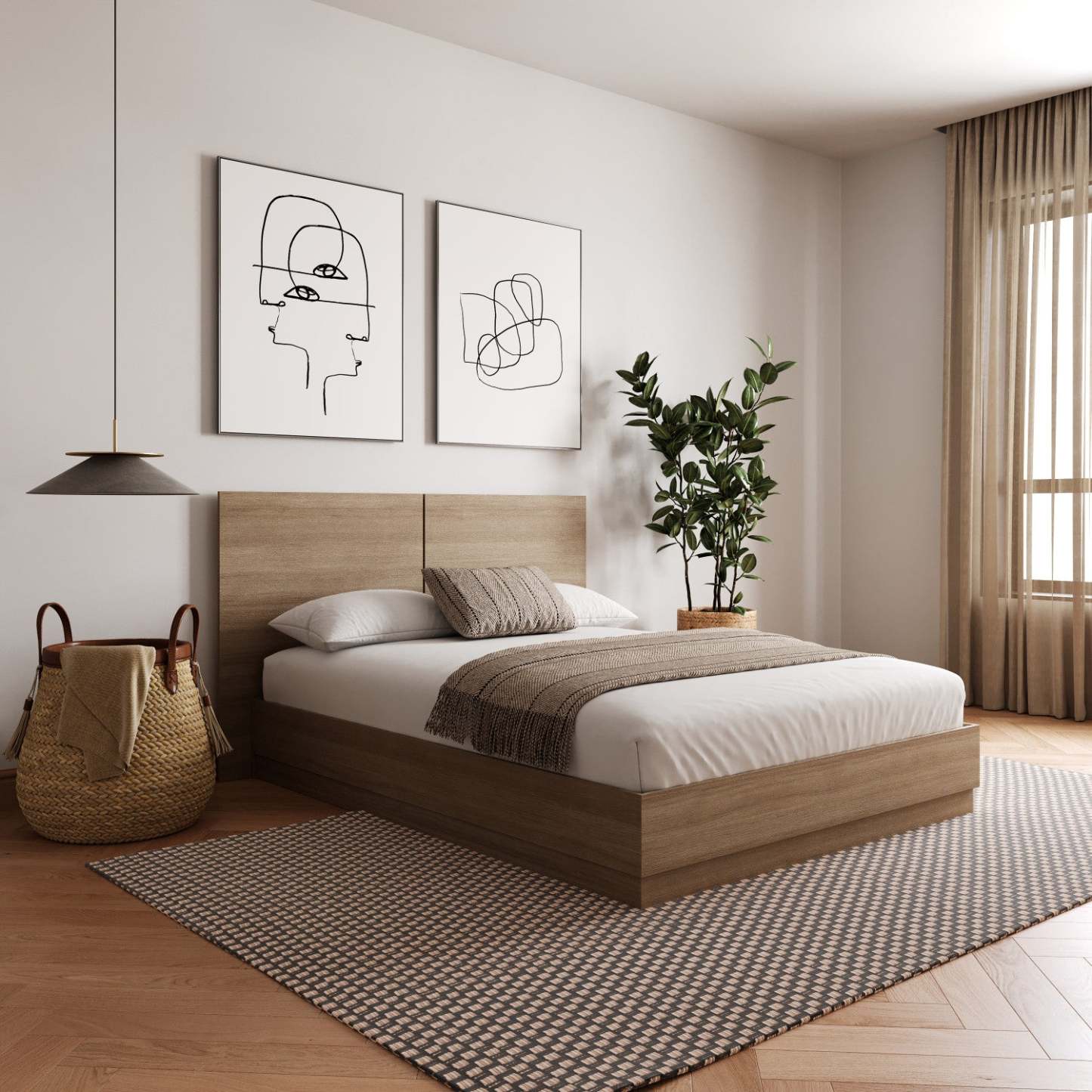 Nordika Milano Lit Plateforme Double - Chêne Brun|Lit double plateforme Milano Nordika - chêne brun