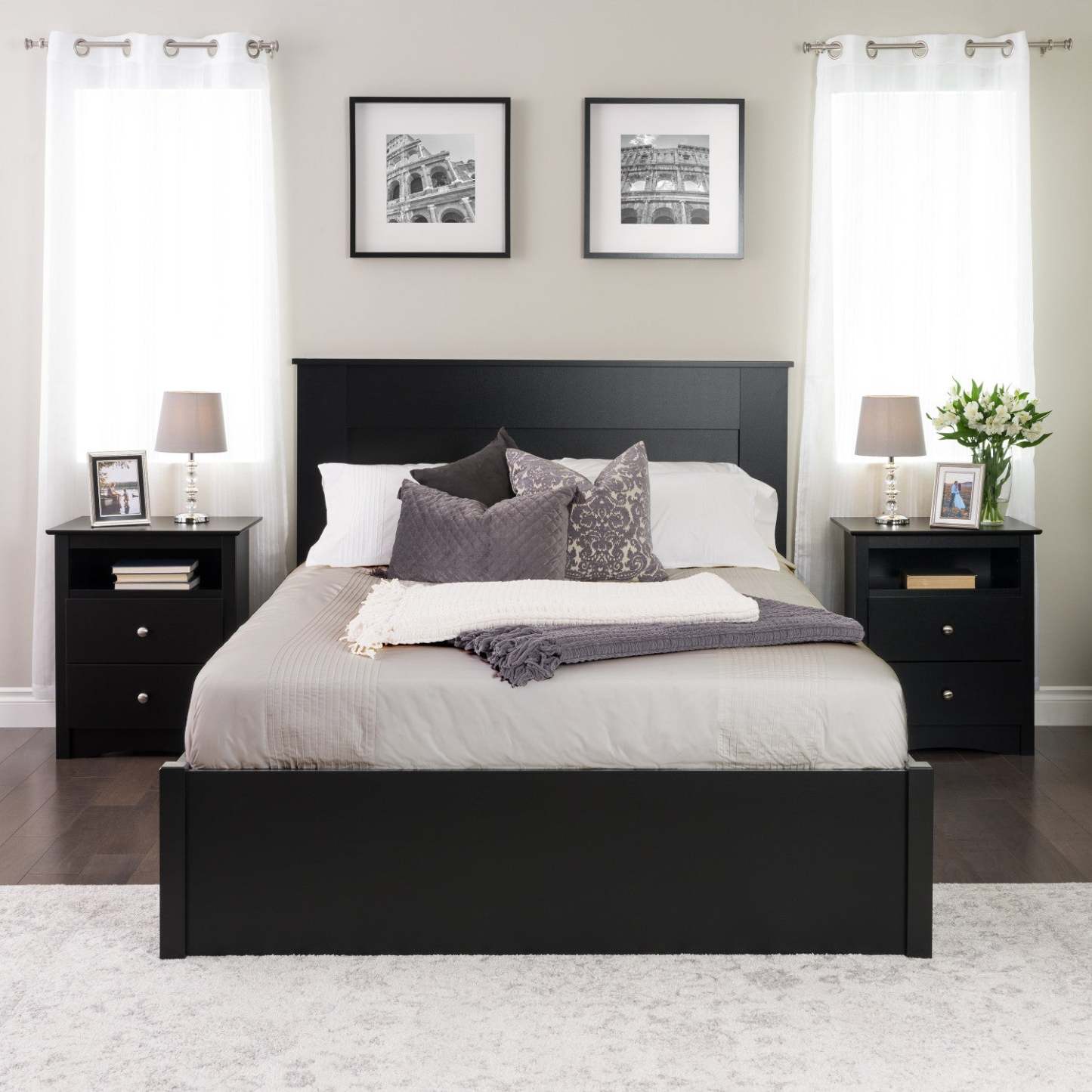 Queen Flat Panel Headboard - Black|Tête de lit à panneau plat pour grand lit - noire