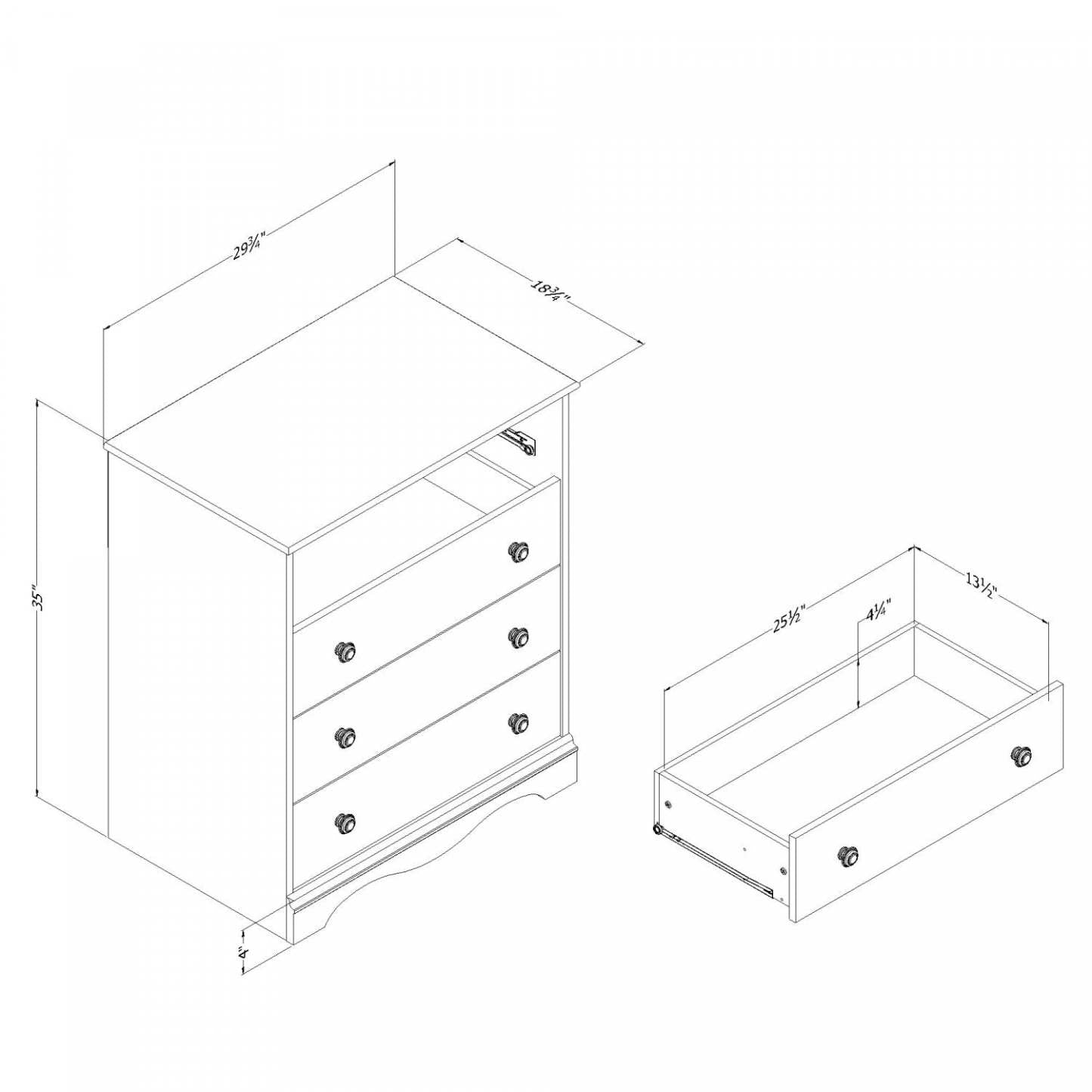 Commode commode à 4 tiroirs Angel - Blanc pur | Commode Angel 4 Tiroirs - Blanc Solide