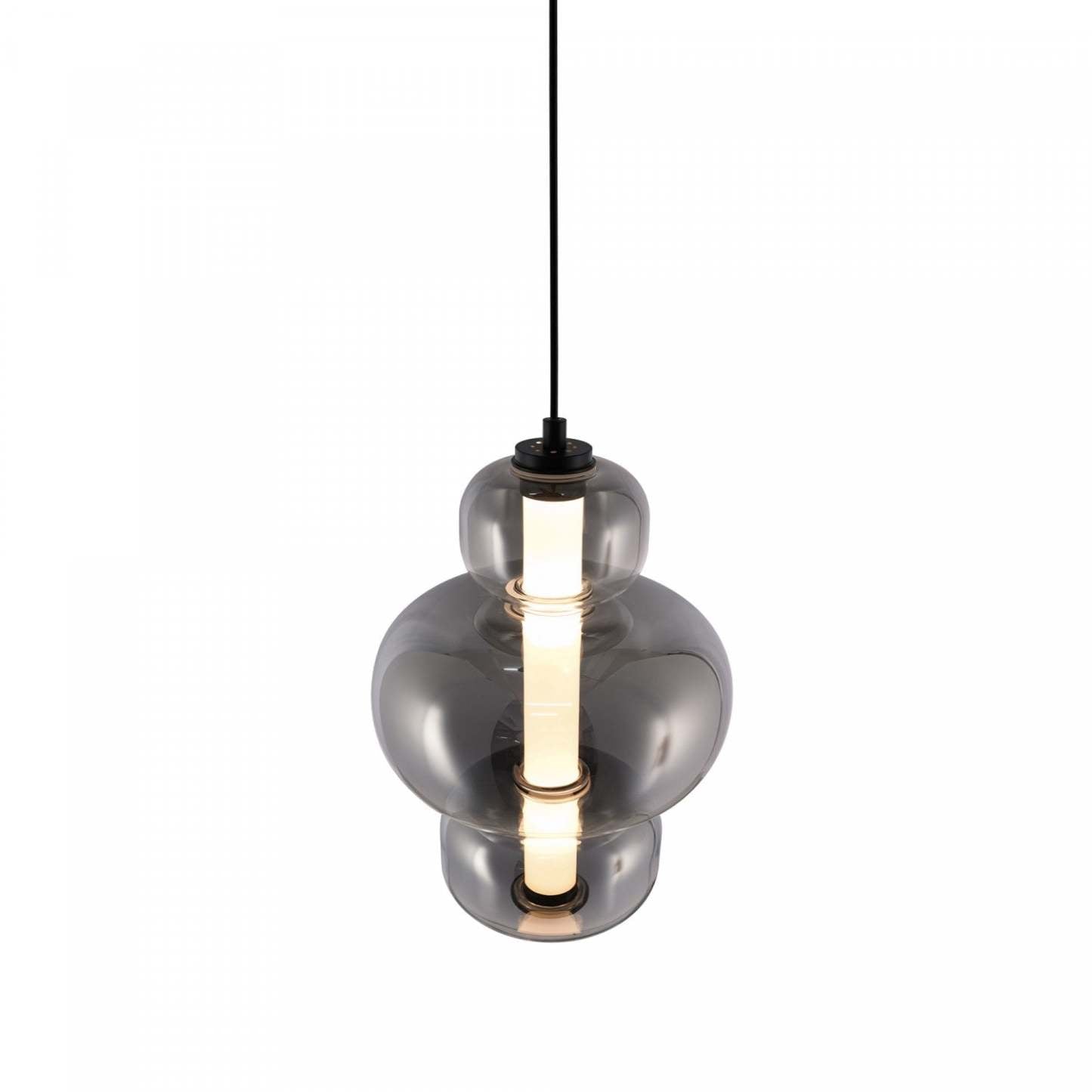 Suspension LED intégrée Astra, noire avec lampe en verrerie ombrée de fumée | Suspension A Del Integrees Astra, Noir Avec Verre Ombre Fume