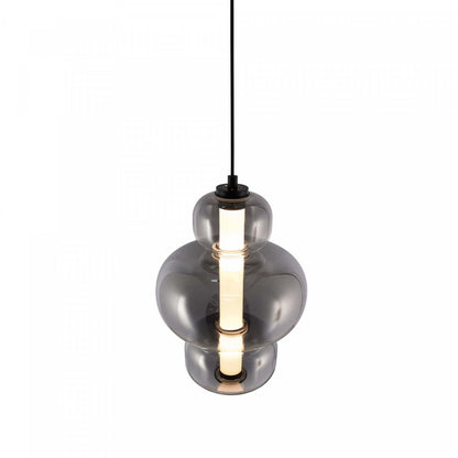 Suspension LED intégrée Astra, noire avec lampe en verrerie ombrée de fumée | Suspension A Del Integrees Astra, Noir Avec Verre Ombre Fume