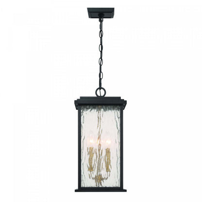 Luminaire suspendu d'extérieur Estate à 3 lumières, noir, laiton avec lampe en verre de pluie | Suspension D'extérieur Estate A 3 lampes, Noir Et Laiton Avec Verre A Gouttelettes