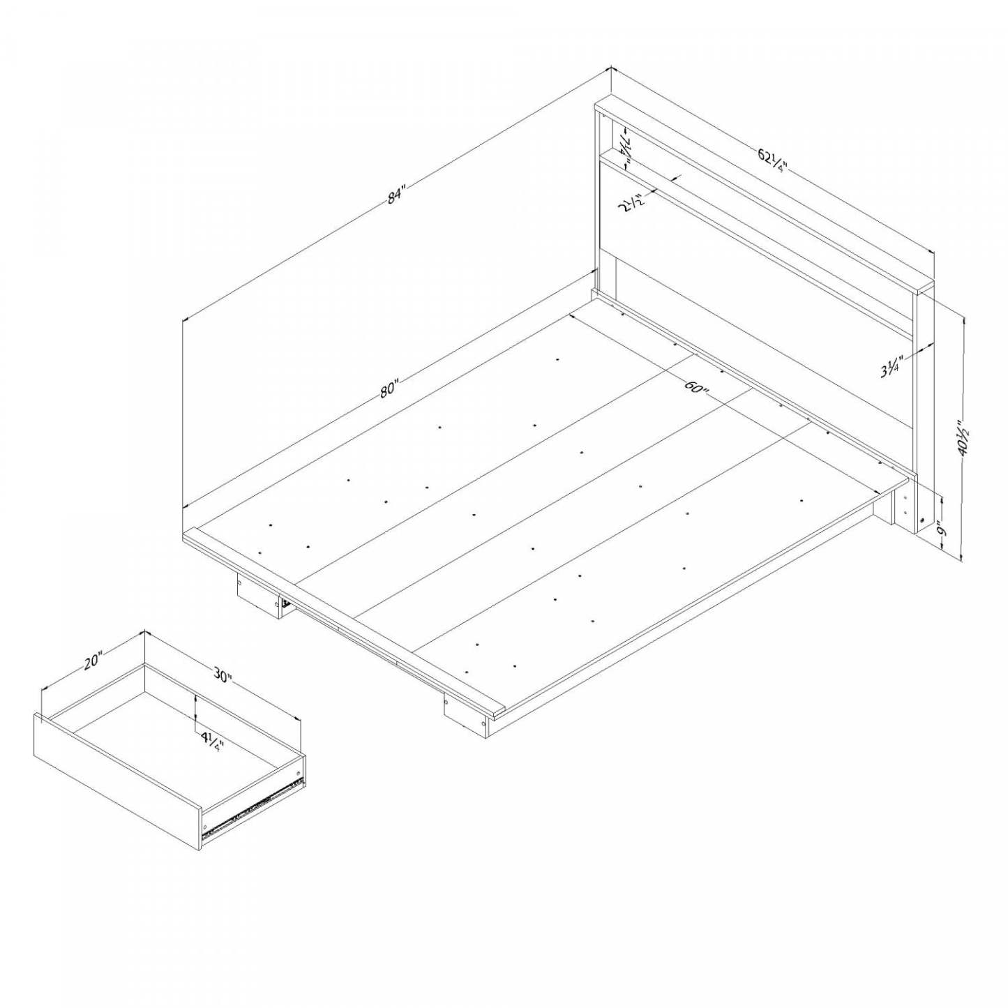 Ensemble lit plateforme et tête de lit Cavalleri Chêne Nordik - Lit Queen South Shore