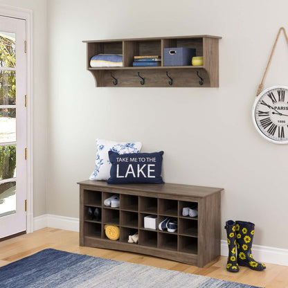 Eighteen Pair Shoe Storage Cubby Bench - Drifted Grey|Banc à compartiment de rangement pour 18 paires de chaussures - gris délavé