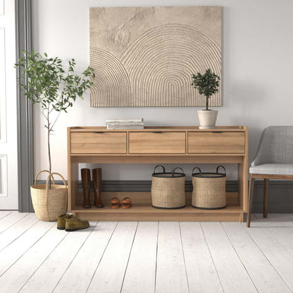 Prepac Simply Modern Buffet Console avec 3 tiroirs - Chêne naturel|Console Simply Modern de Prepac à 3 tiroirs - chêne naturel