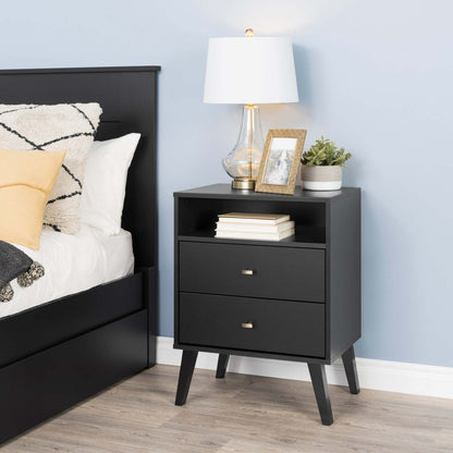 Milo 2-Drawer Tall Nightstand - Black|Table de nuit haute Milo à 2 tiroirs - noire