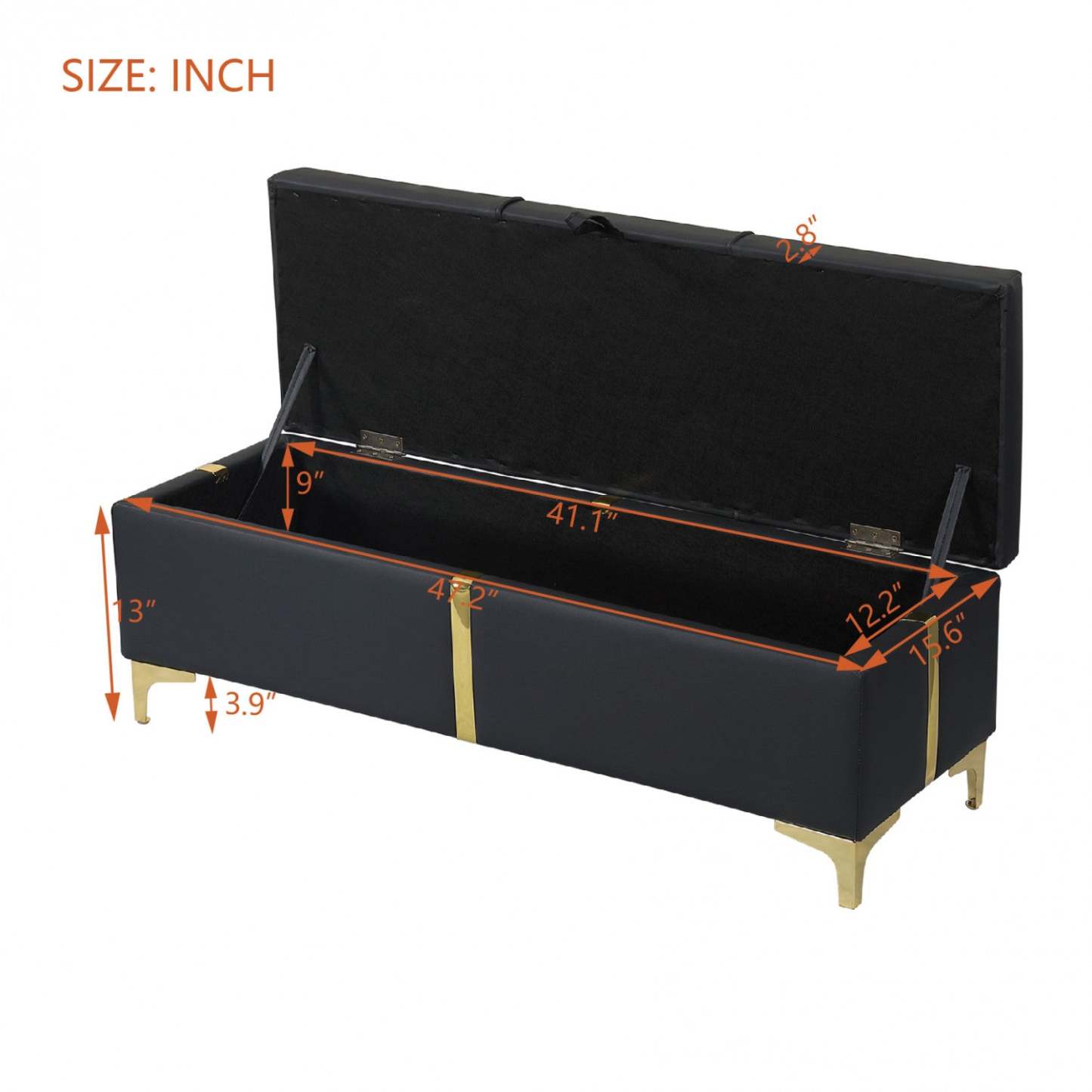 Banc ottoman de rangement rembourré en velours doux Tony avec pieds en métal,noir | Banc Coffre De Rangement Tony En Velours Doux Avec Pieds Métalliques, Noir