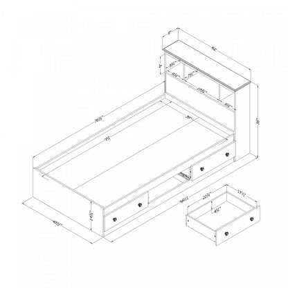 Ensemble lit et tête de lit bibliothèque Summer Breeze en pin blanc - Lit simple South Shore