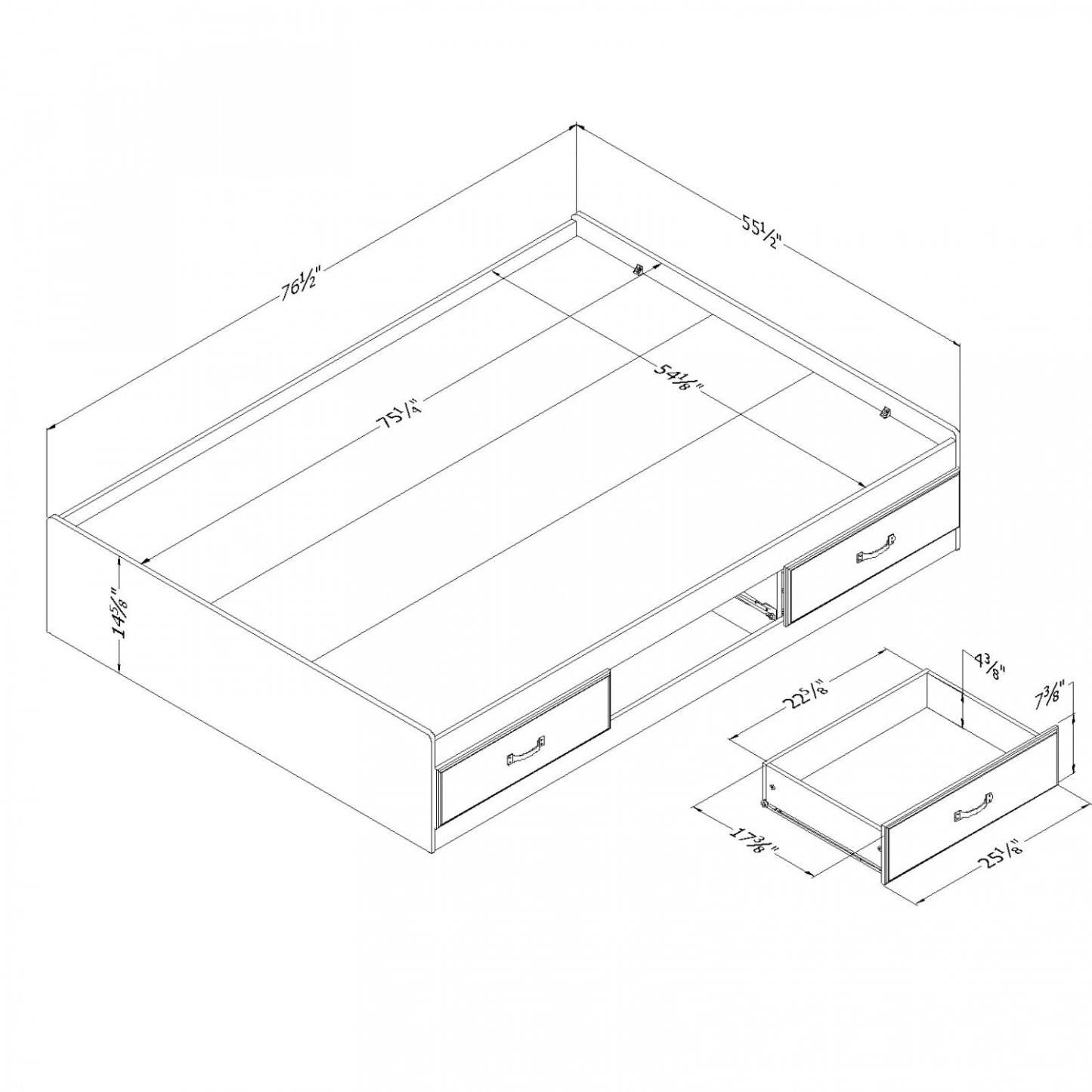 Lit plateforme avec rangement Ulysses Mates avec 3 tiroirs - Bleuet | Ulysse Lit Matelot Avec 3 Tiroirs - Myrtille