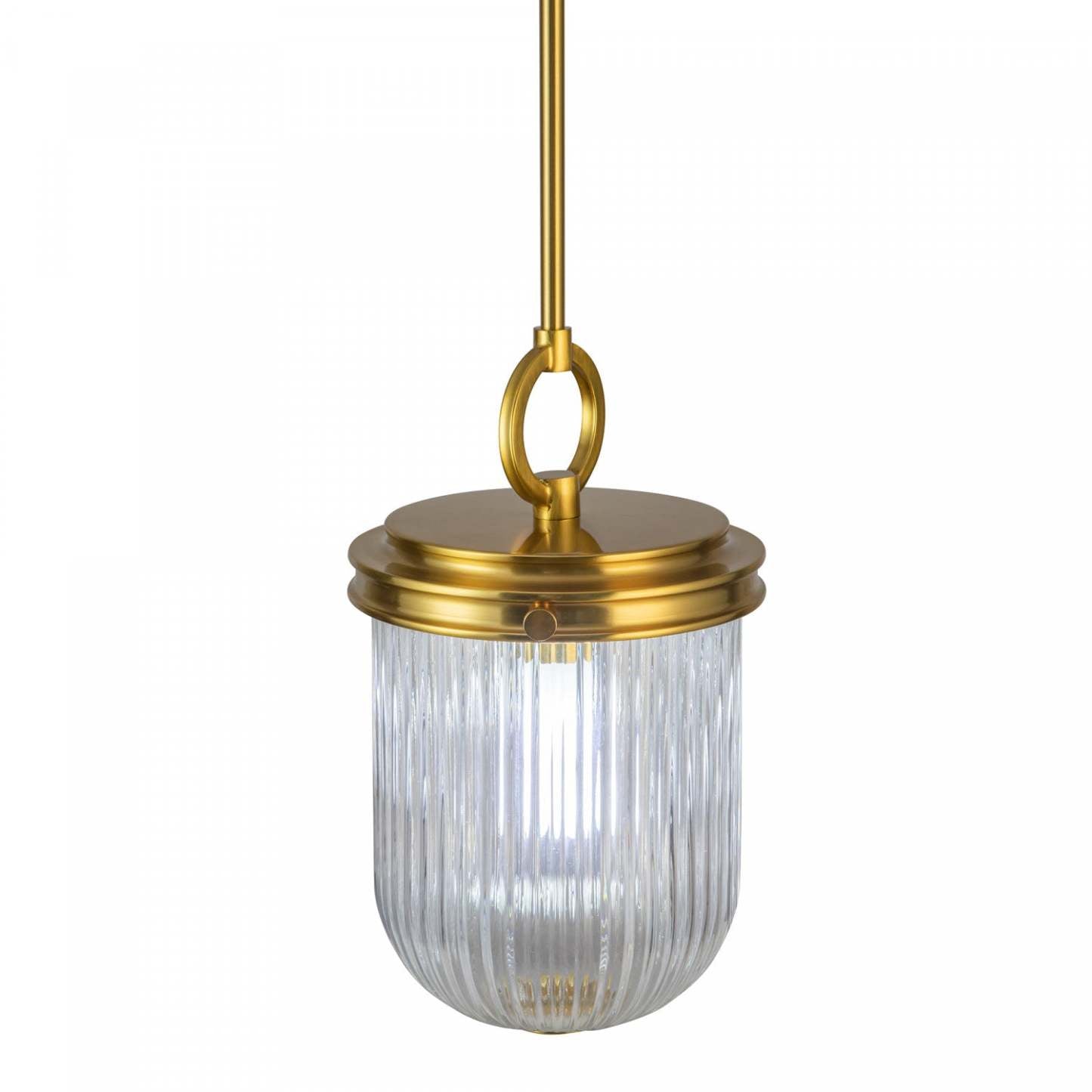 Suspension Myla à 1 lumière, laiton vintage avec lampe en verre nervuré | Suspension A 1 lampe Myla, Laiton Retro Et Verre Nervure