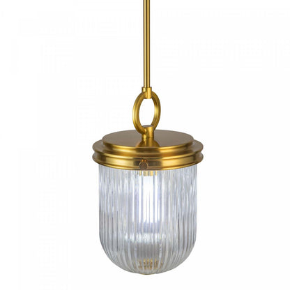 Suspension Myla à 1 lumière, laiton vintage avec lampe en verre nervuré | Suspension A 1 lampe Myla, Laiton Retro Et Verre Nervure