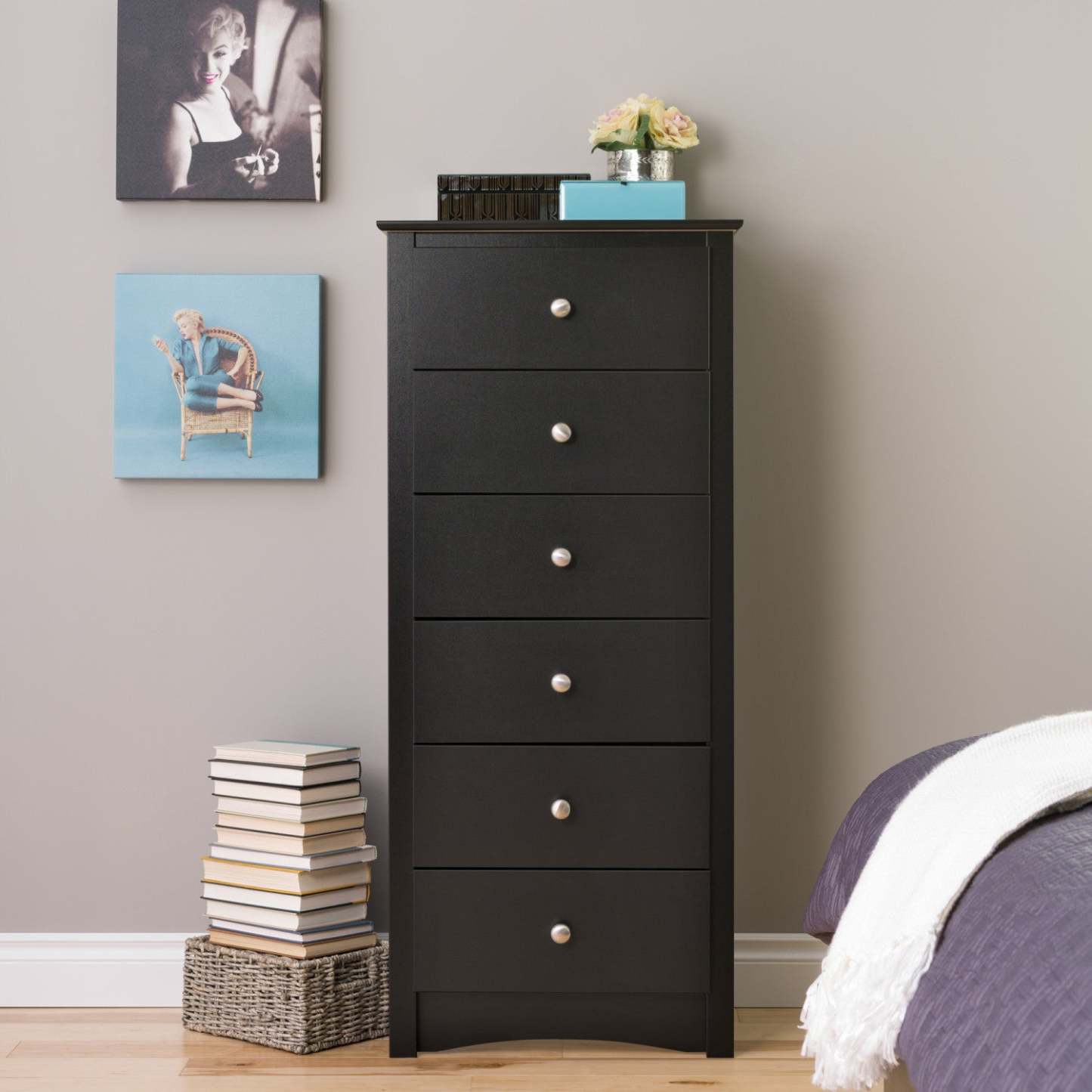 Jade Tall 6-Drawer Chest - Black|Commode verticale haute Jade à 6 tiroirs - noire