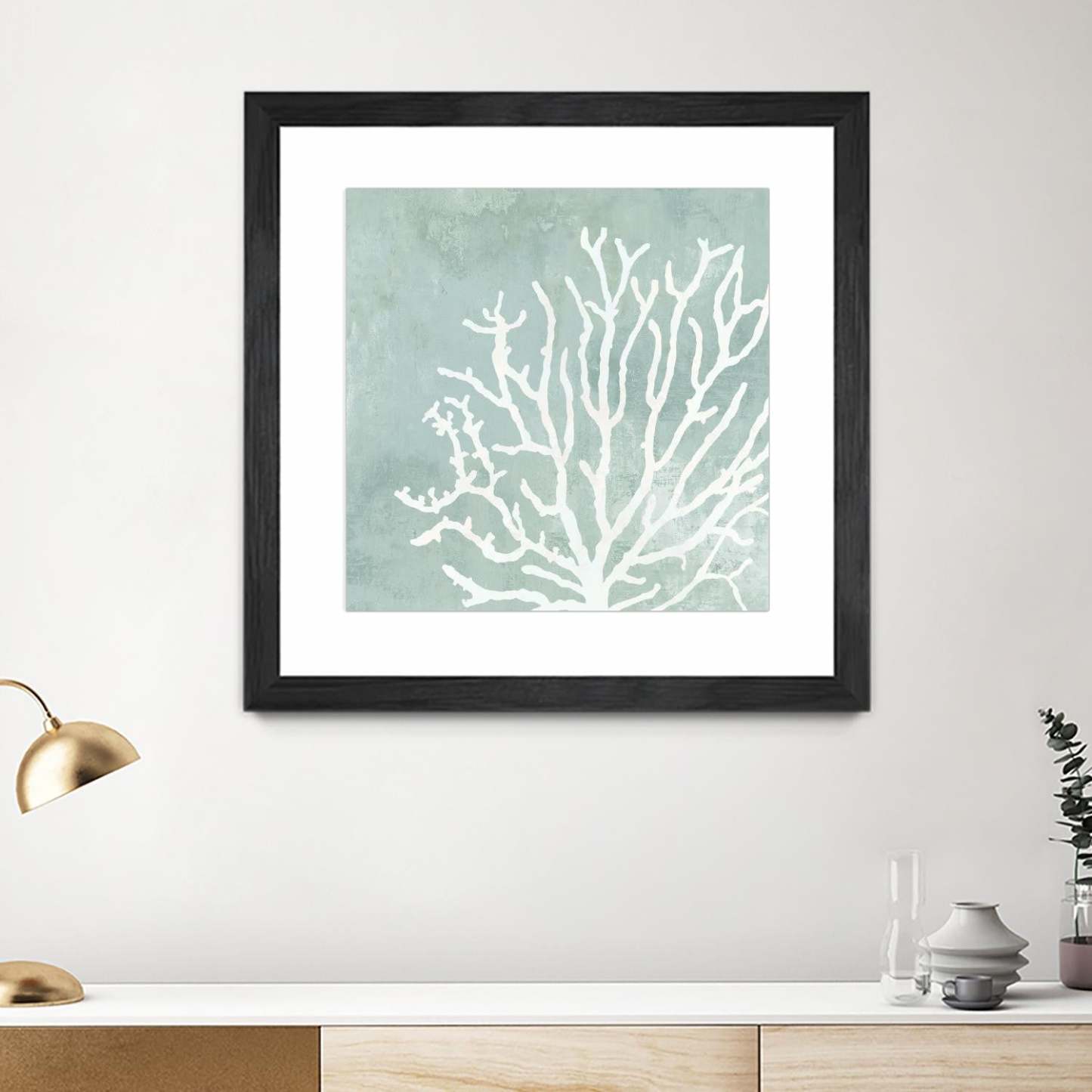 Œuvre d’art murale encadrée noire et mate « Sea Crown Ii » 30 x 30
