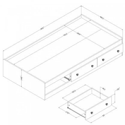 Lit double Summer Breeze avec 3 tiroirs - Pin blanc