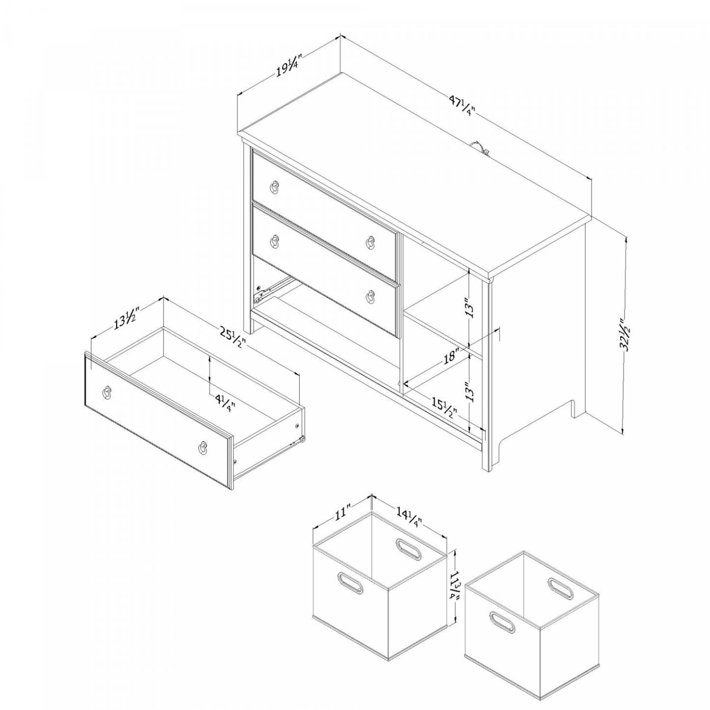 Balka 3-drawer Dresser With Baskets - Pure White | Balka Commode 3 Tiroirs Avec Paniers - Blanc Solide