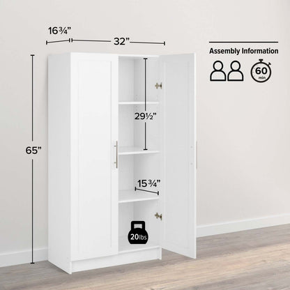 Armoire de rangement Elite Accent avec portes à panneaux et 3 tablettes - Blanc|Armoire d'appoint de rangement Elite avec portes à panneaux et 3 tablettes - blanche