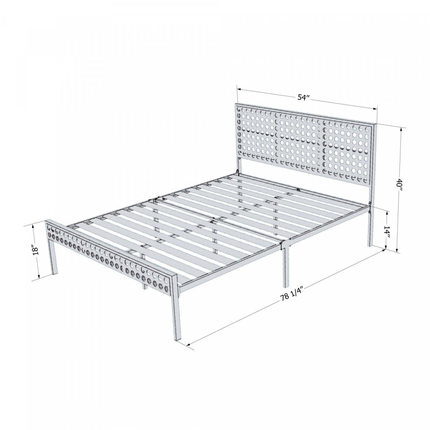 Hoya Natural Cane Metal Full Platform Bed - Pure Black|Lit double plateforme Hoya en métal avec cannage naturel - noir solide