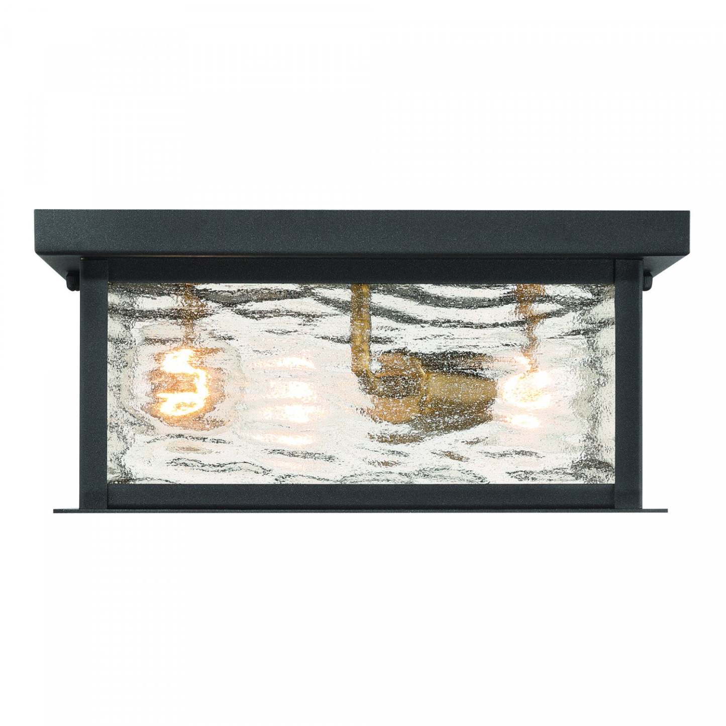 Plafonnier extérieur à 3 lumières Estate, noir, laiton avec lampe en verre anti-pluie | Plafonnier Semi-encastre D'exterieur Estate A 3 lampes, Noir Et Laiton Avec Verre A Gouttelettes