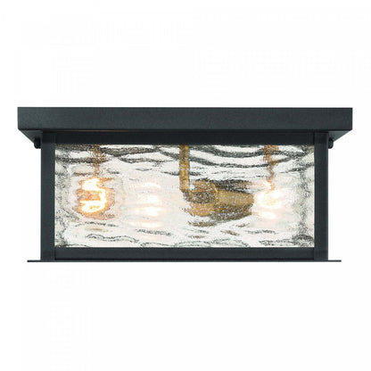 Plafonnier extérieur à 3 lumières Estate, noir, laiton avec lampe en verre anti-pluie | Plafonnier Semi-encastre D'exterieur Estate A 3 lampes, Noir Et Laiton Avec Verre A Gouttelettes