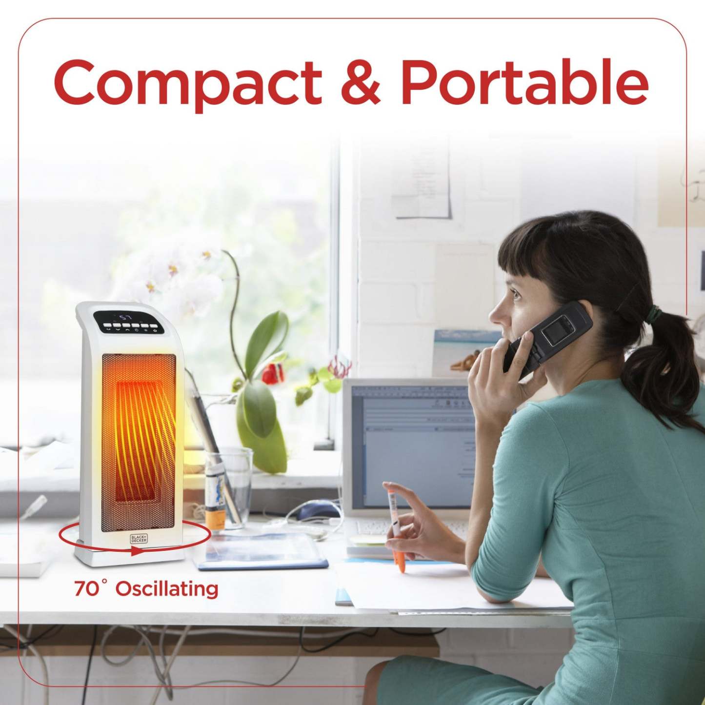 Tour chauffante oscillante en céramique Black+Decker 18,7 avec télécommande | Radiateur tour oscillant Black+Decker de 18,7 po avec éléments en céramique et télécommande