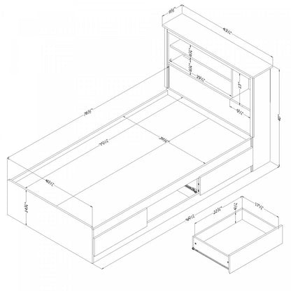 Lit Vito Mates avec tête de lit bibliothèque, noir pur - Lit simple South Shore