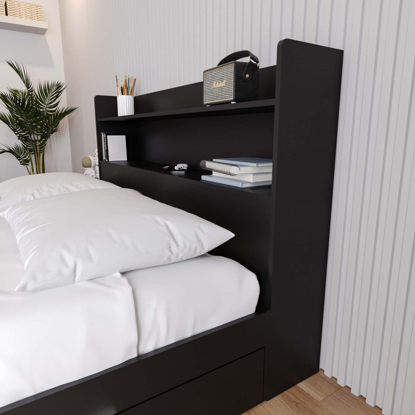 Nordika Hunter Queen Bookcase Headboard - Black|Tête de lit bibliothèque Hunter Nordika - noire