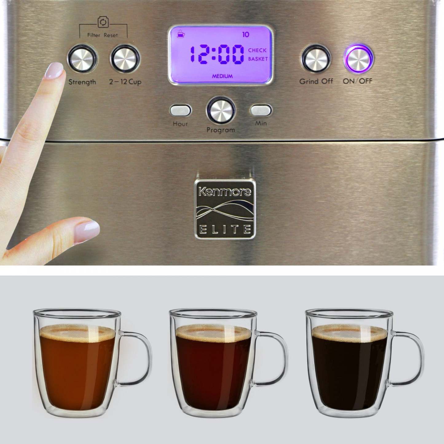 Kenmore Elite Grind &amp; Brew Coffee Maker Stainless Steel - KKECMGBSS|Cafetière à moudre et infuser Kenmore Elite en acier inoxydable - KKECMGBSS