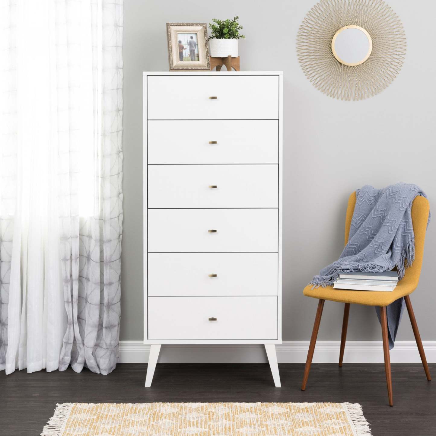 Milo Tall 6-Drawer Chest - Blanc|Commode verticale haute Milo à 6 tiroirs - blanche