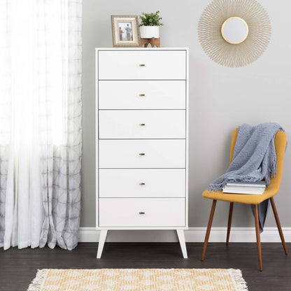 Milo Tall 6-Drawer Chest - Blanc|Commode verticale haute Milo à 6 tiroirs - blanche