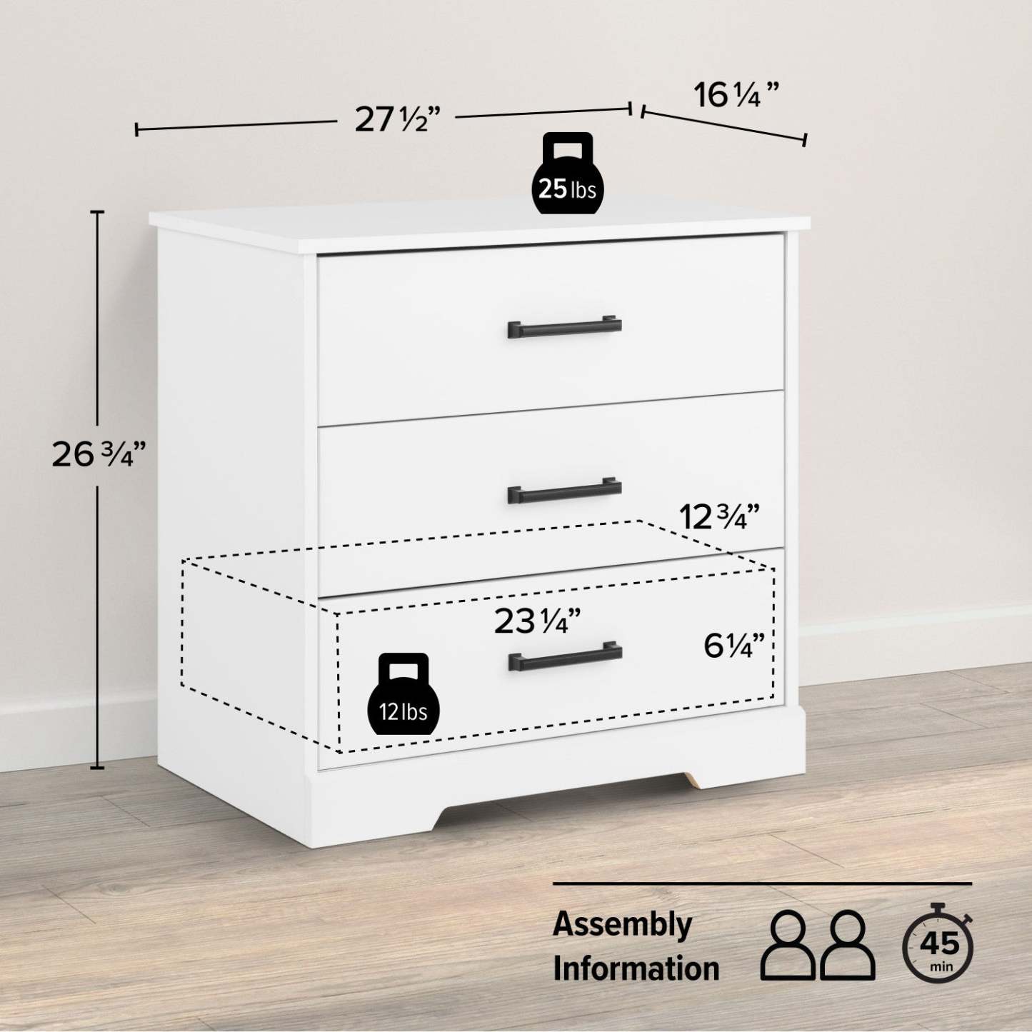 Prepac Rustic Ridge Farmhouse 3-Drawer Nightstand - White|Table de nuit champêtre Rustic Ridge de Prepac à 3 tiroirs - blanche
