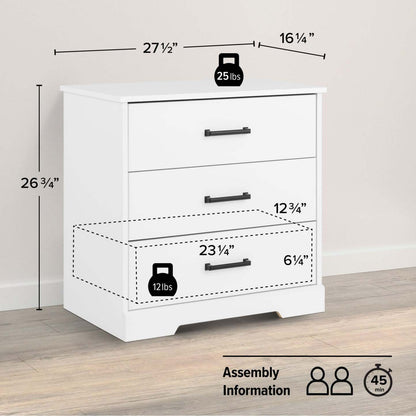 Prepac Rustic Ridge Farmhouse 3-Drawer Nightstand - White|Table de nuit champêtre Rustic Ridge de Prepac à 3 tiroirs - blanche