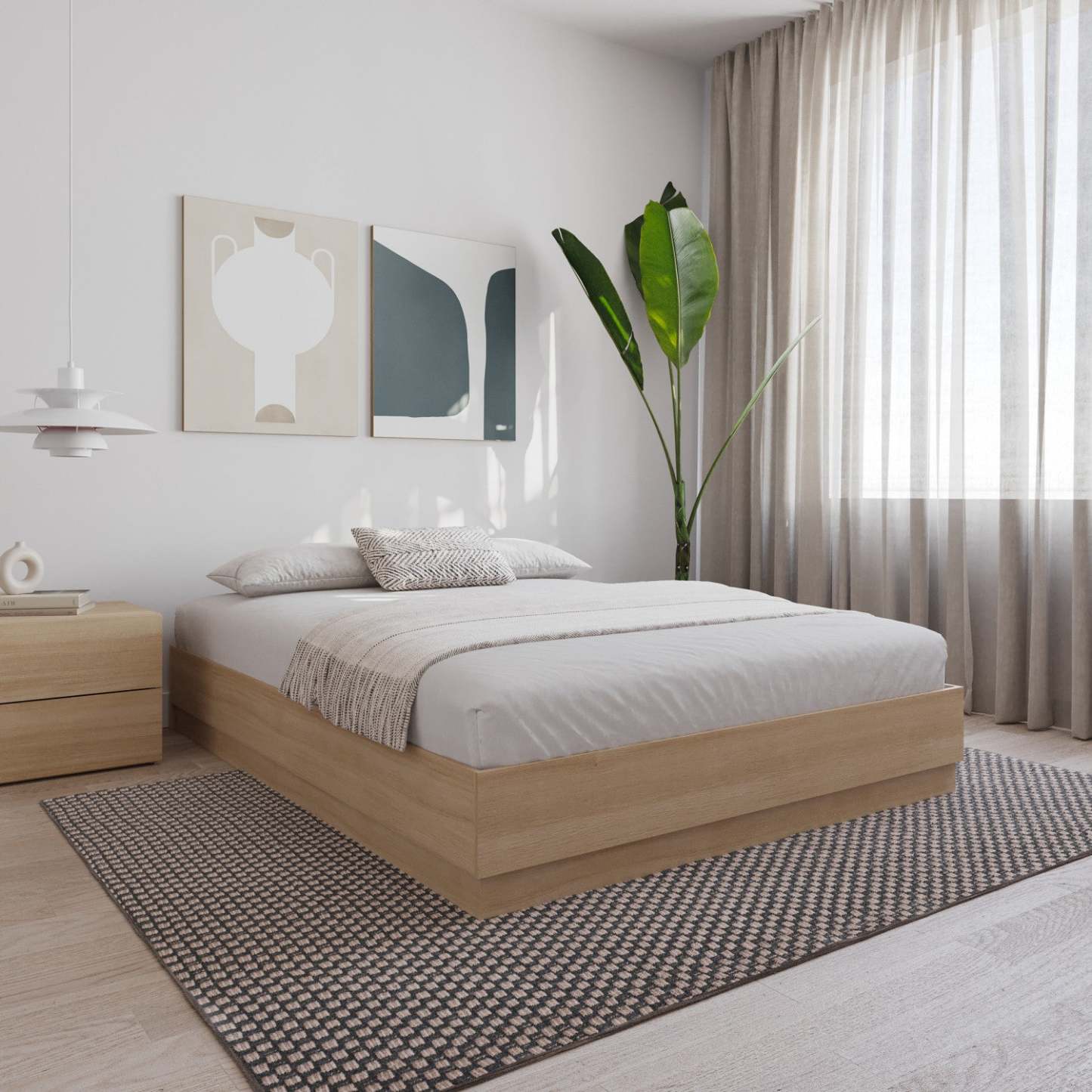 Nordika Milano Lit Plateforme Double - Chêne Blond Naturel|Lit double plateforme Nordika - chêne blond naturel