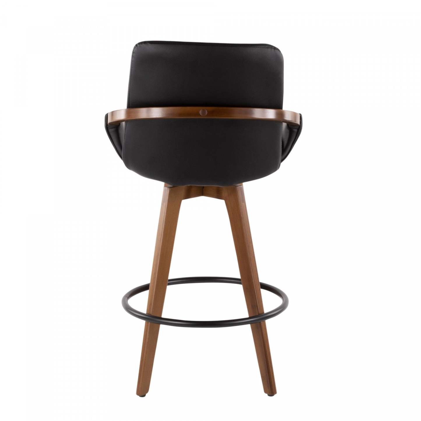 LumiSource Cosmo Tabouret de hauteur comptoir en similicuir moderne du milieu du 20e siècle - Noyer/Noir