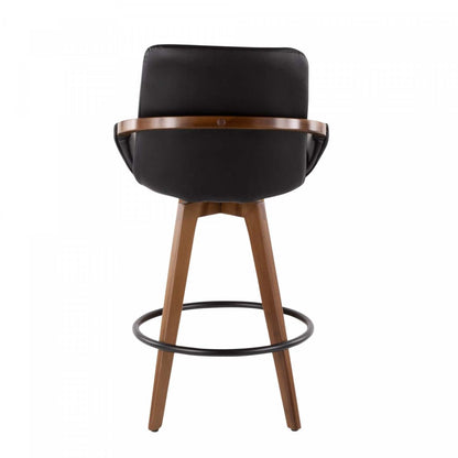 LumiSource Cosmo Tabouret de hauteur comptoir en similicuir moderne du milieu du 20e siècle - Noyer/Noir