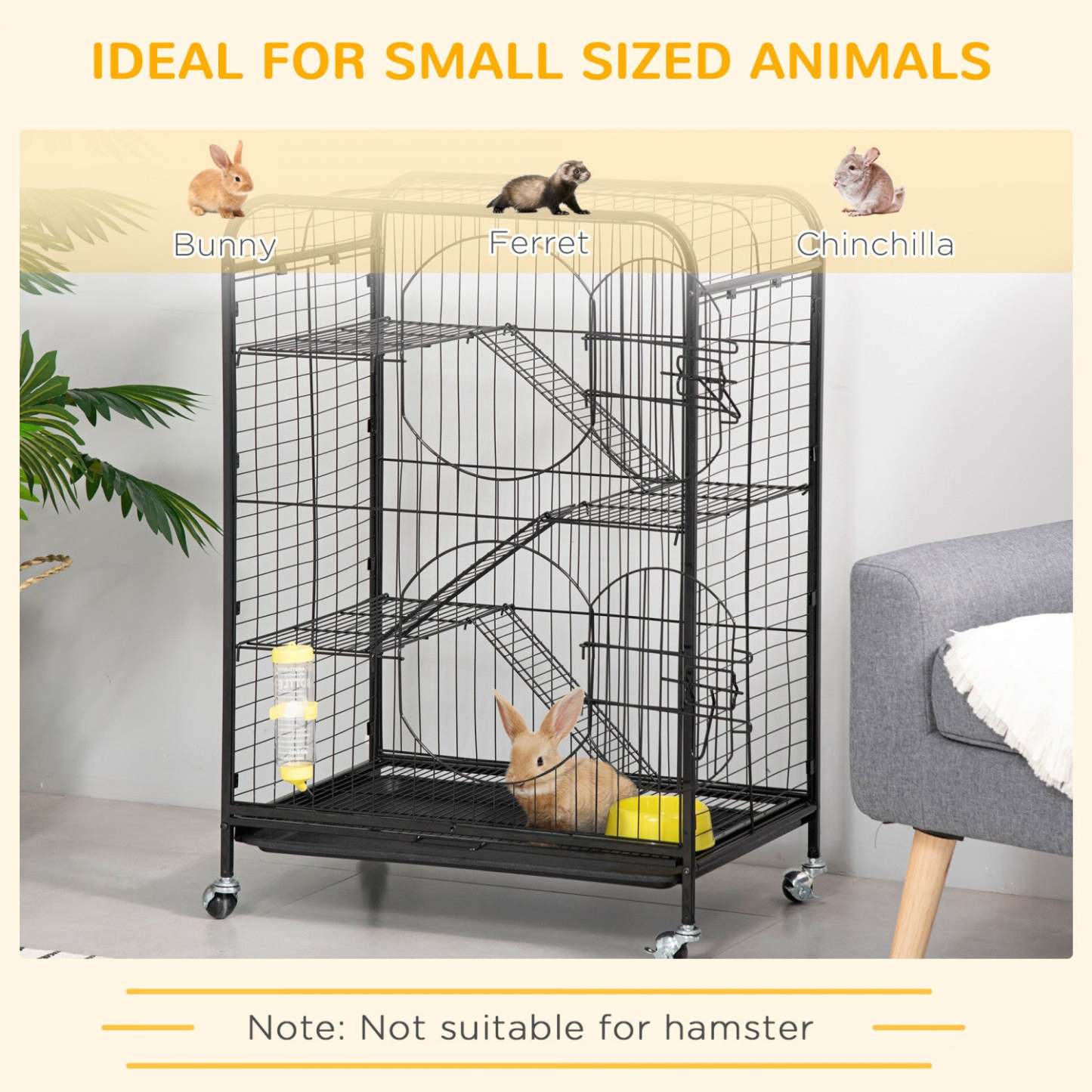 Pawhut Cage Métallique 4 Niveaux Pour Petits Animaux Avec Roues, Parc Pour Lapins Métallique Avec 2 Portes, Plateformes, Rampe | Pawhut Cage Pour Petits Animaux 37 Lapin Furet Chinchilla Avec 2 Portes Plateforme Rampe Métal Noir