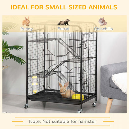 Pawhut Cage Métallique 4 Niveaux Pour Petits Animaux Avec Roues, Parc Pour Lapins Métallique Avec 2 Portes, Plateformes, Rampe | Pawhut Cage Pour Petits Animaux 37 Lapin Furet Chinchilla Avec 2 Portes Plateforme Rampe Métal Noir
