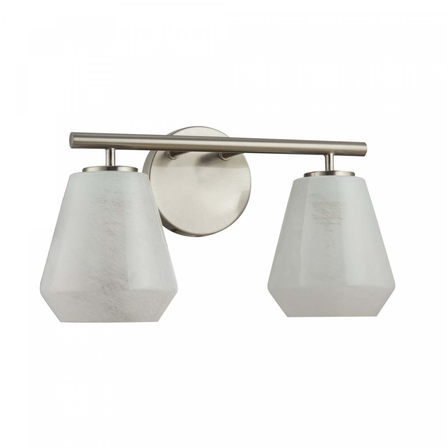 Brooke 2 Light Bathroom Vanity, Brushed Nickel With Wispy White Glassware Lamp | Meuble de Salle de Bain à 2 lampes Brooke, Nickel Brossé avec Abat-jour en Verre Blanc Vaporeux
