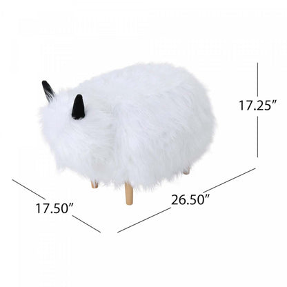 Repose-pieds en bois de yak rembourré Julius - Blanc | Pouf Repose-pieds Julius En Bois Tapisse Avec Pieds En Forme De Yak - Blanc