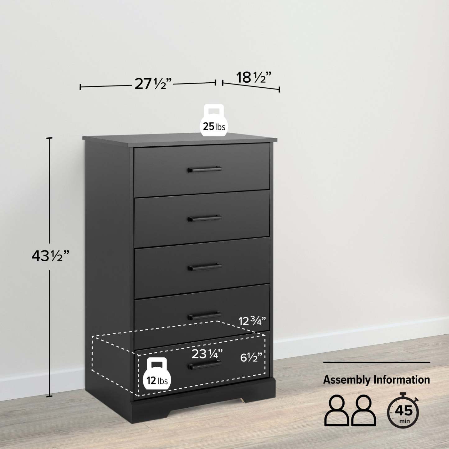 Prepac Rustic Ridge 27.5 5-Drawer Chest - Black|Commode verticale Rustic Ridge de Prepac de 27,5 po à 5 tiroirs - noire