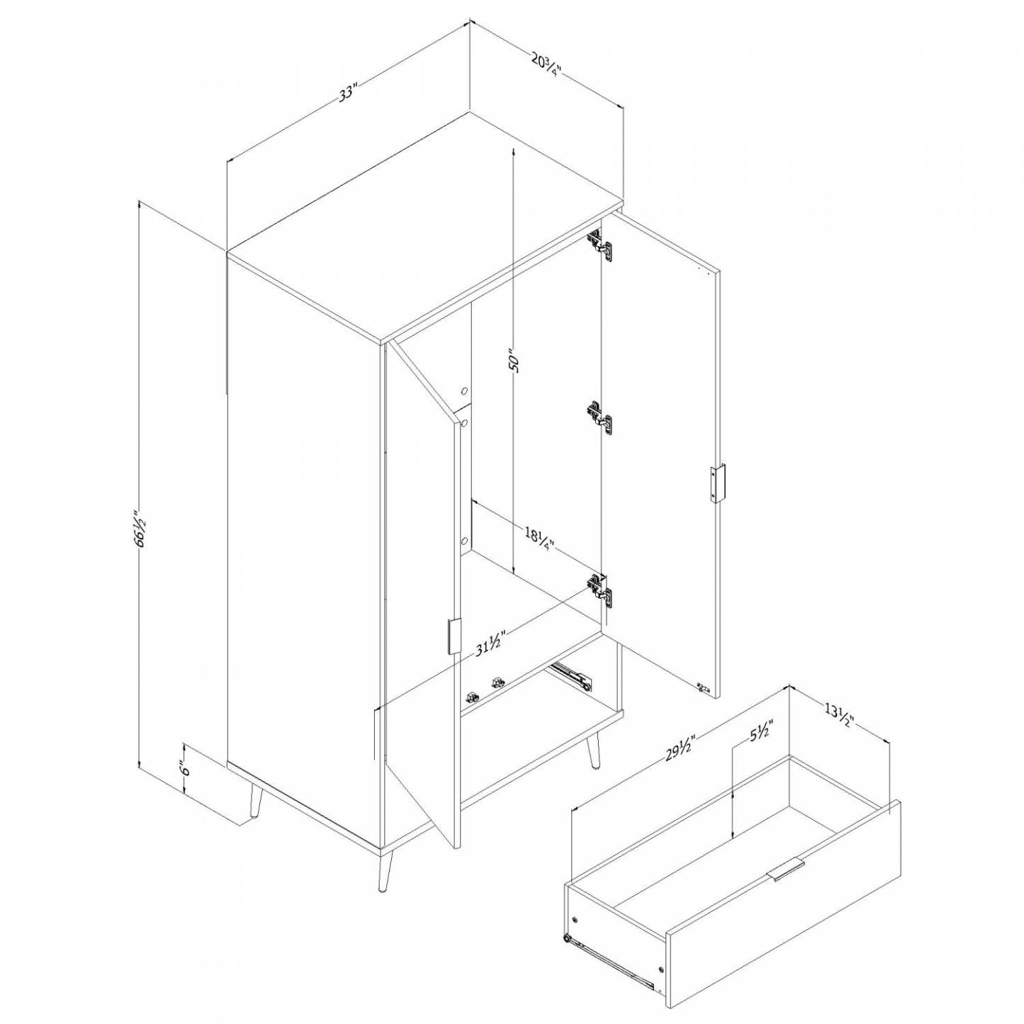 Armoire-penderie Oxford avec portes et tiroirs - Mangue naturelle | Oxford Armoire-penderie Avec Portes Et Tiroir - Manguier Naturel