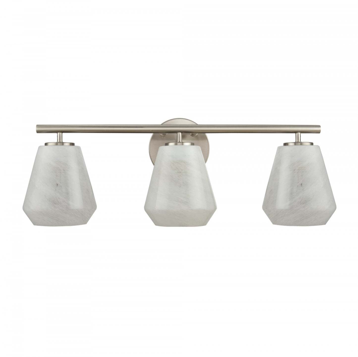 Meuble-lavabo de salle de bain à 3 lumières Brooke, nickel brossé avec lampe en verrerie blanche vaporeuse | Luminaire De Salle De Bain A 3 lampes Brooke, Nickel Brosse Avec Verre Blanc Vaporeux