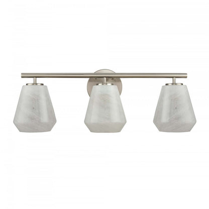 Meuble-lavabo de salle de bain à 3 lumières Brooke, nickel brossé avec lampe en verrerie blanche vaporeuse | Luminaire De Salle De Bain A 3 lampes Brooke, Nickel Brosse Avec Verre Blanc Vaporeux